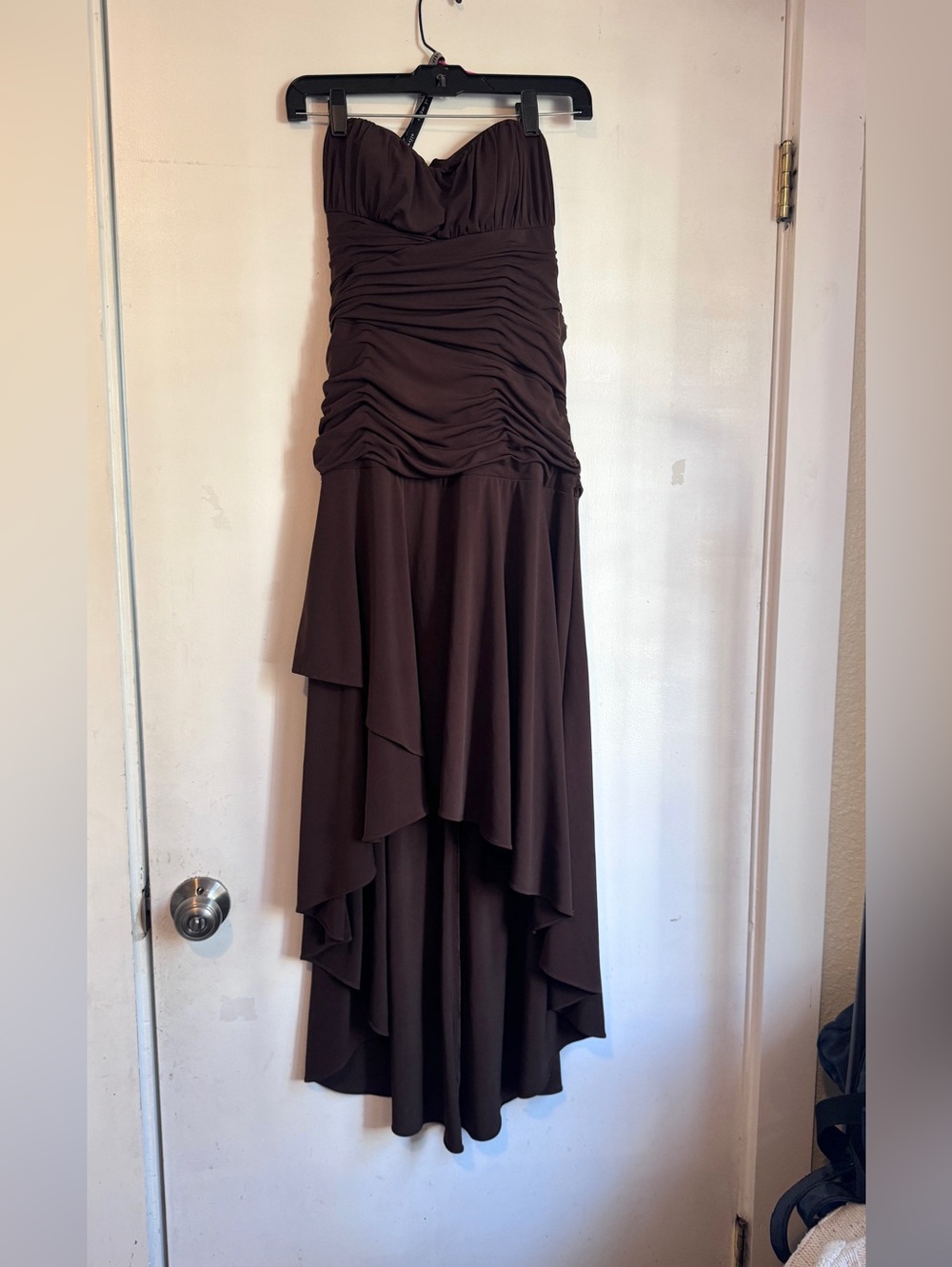 Alfred Angelo Strapless Chocolate Brown Ruched High-Low Gown